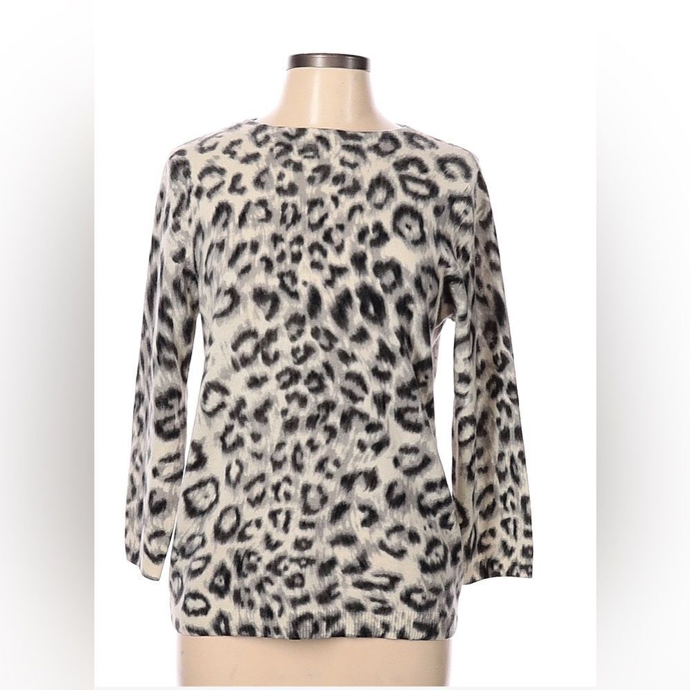 Talbots Sz L 100% Cashmere Classic Style Cheetah Leopard Print  Sweater EUC